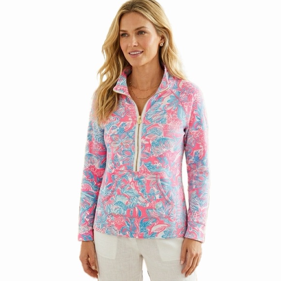 Lilly Pulitzer Skipper Popover Pink Sun Ray Summer Siren Pullover - Picture 9 of 9